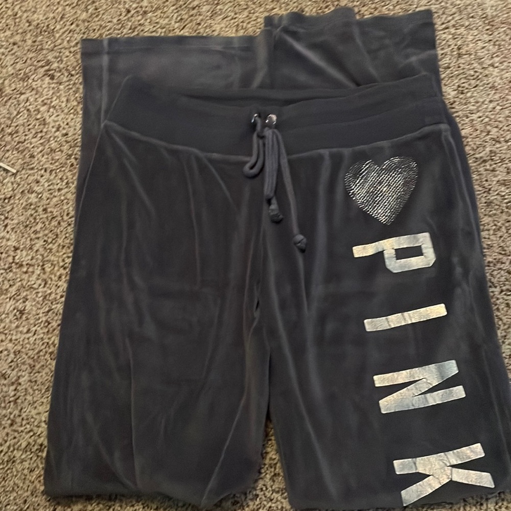 Dark purple velour love pink boyfriend sweatpants